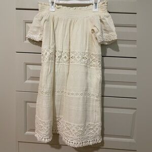 American Eagle Outfitters Cream Off the Shoulder Dress